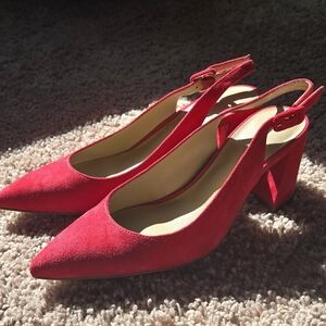 Ann Taylor Vibrant Red Suede Slingback Heels
